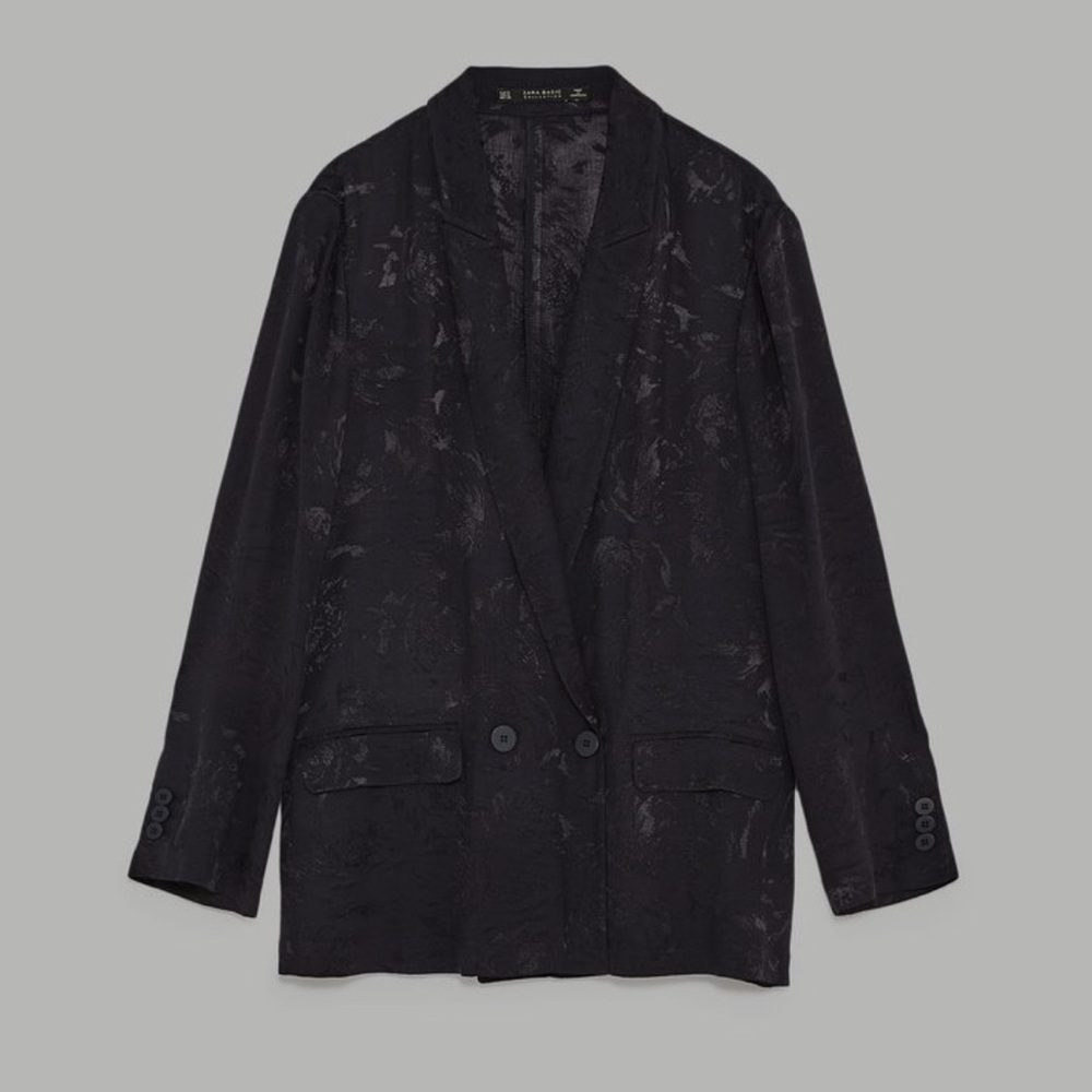 Zara Relaxed Fit Black Satin Floral Blazer - Picture 9 of 12